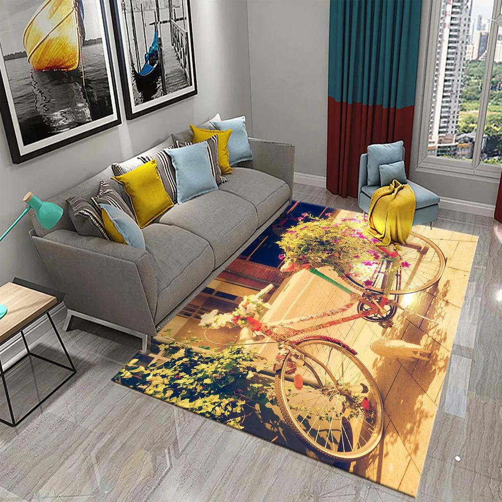 3D Vintage Flower Bicycle Carpet for Bedroom Entrance Decor Door Mat Bathroom Hallway Non-Slip Rug Decor Kitchen Living Room Mat