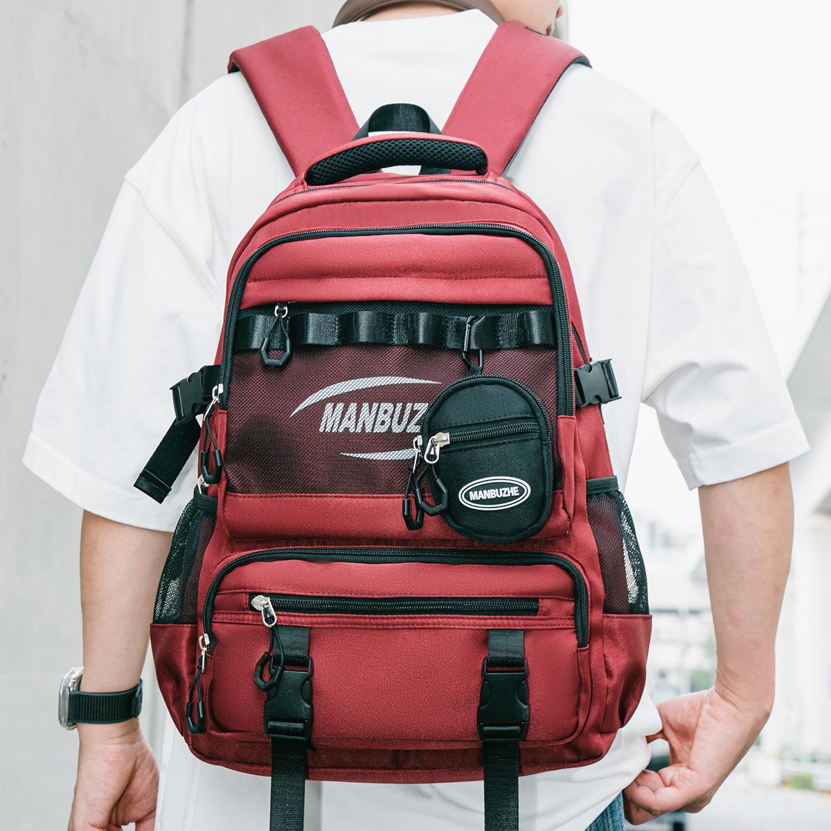 

New Fashion Simple Backpack Trend Boys School Bag Tooling Junior High School College Student Fashion Commuter School Bag красный