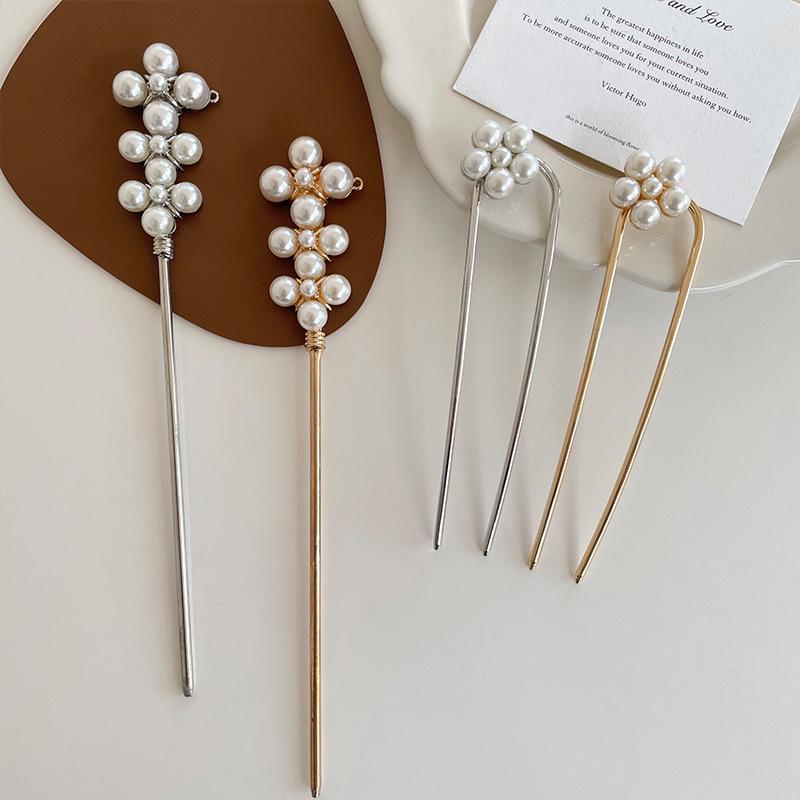 Exquisite Retro Pearl Flower Metal Hairpin for Buns