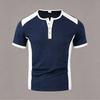 Men's Color Block Half Button Short Sleeve T-Shirt for Summer Casual Athletic Wear