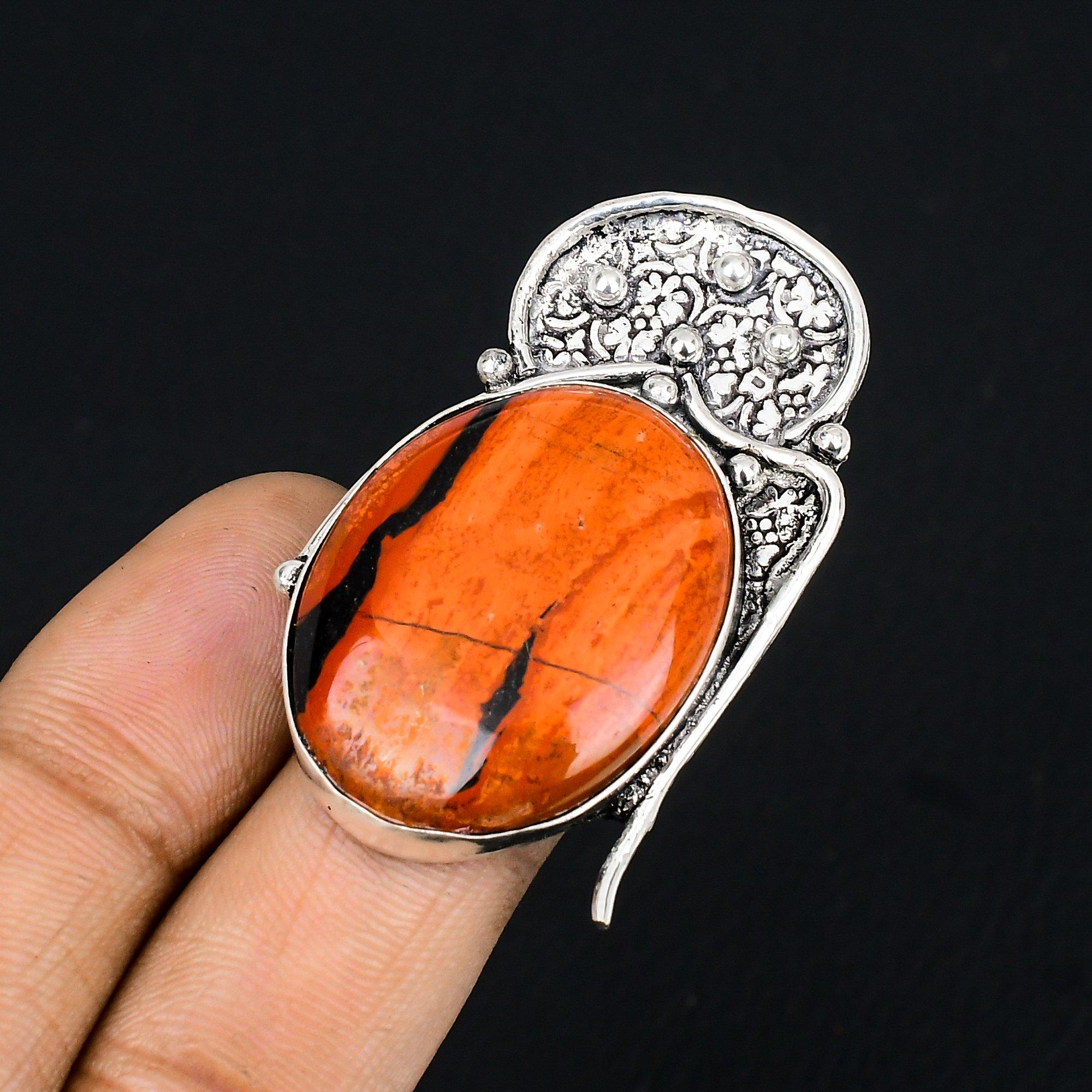925 Sterling Silver Red Snakeskin Jasper Gemstone Daughter Solitaire Ring US 7.5 7.5