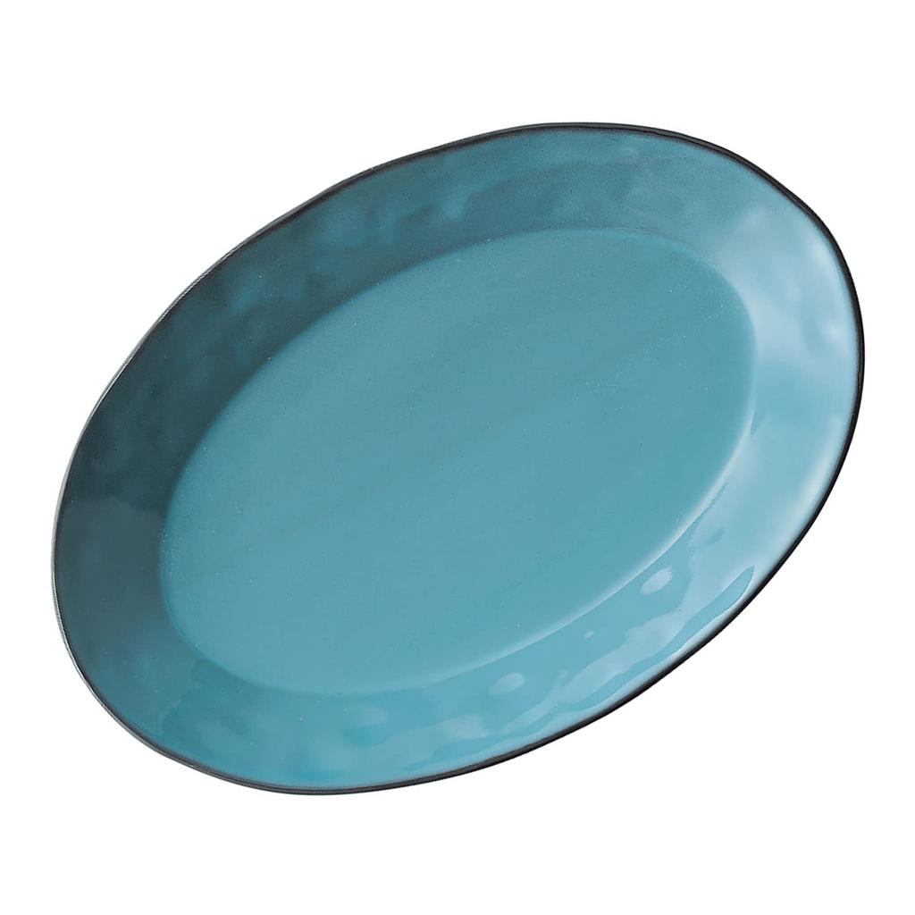 KOYO Ceramic La Ferme Antique 26cm Oval Suitable for Curry Pasta Hotel and Restaurant Microwave and Dishwasher Made in 13587048 Tableware, Blue,