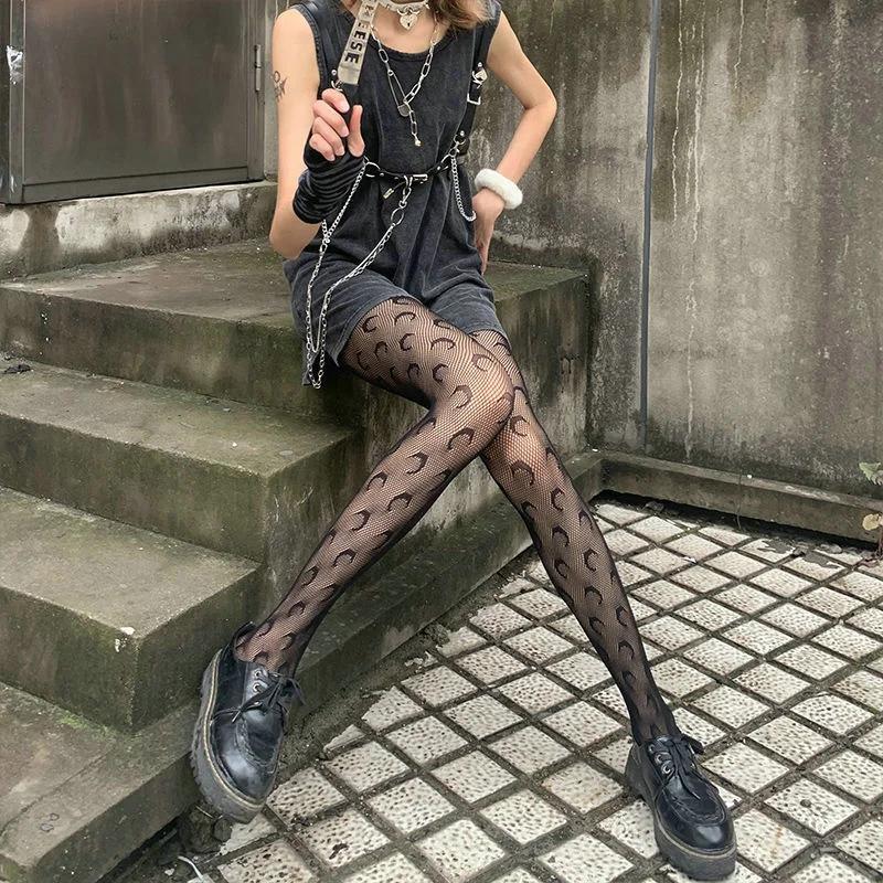 Lolita Girls Cute Pentacle Print Tights Women Sexy Gothic Punk Magical Five-Pointed Star Mesh Fish Net Pantyhose Body Stockings