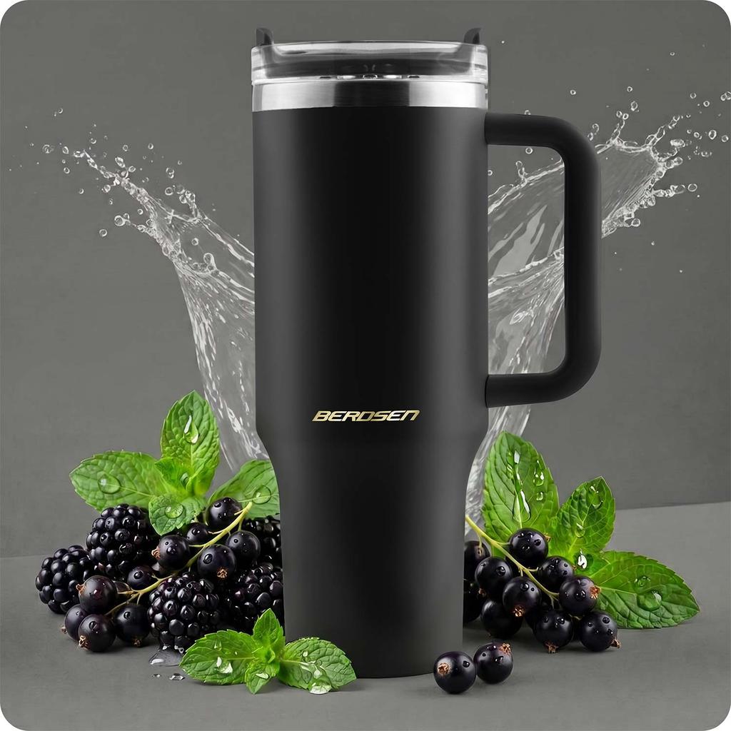 Termos Próżniowy Kubek Ze Słomką 1180 Ml Berdsen Czarny
