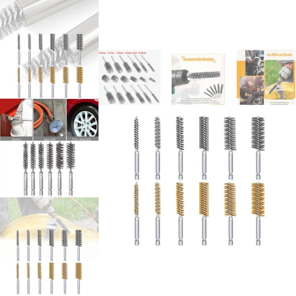 Durable 1/4 Inch Steel Wire Brush Set With 14 Assorted Sizes For Rust Removal And Deep Hole Cleaning
