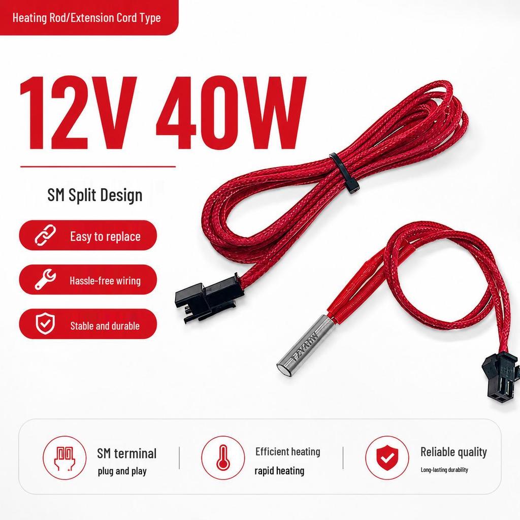 Topná tyč 3D tiskárny, průměr 6 mm, délka 2030 mm, 12V/24V, 40W, délka vodiče 2 m