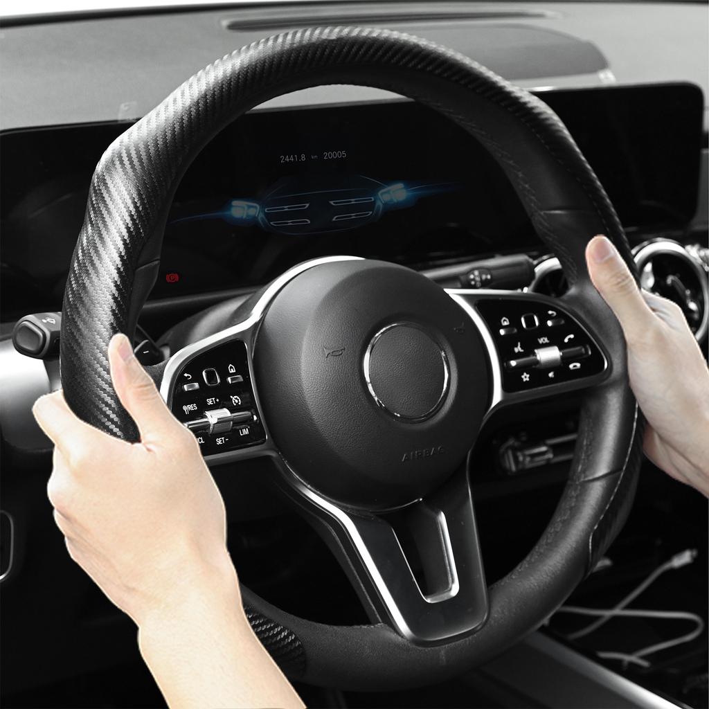 Carbon Fiber Car Steering Wheel Cover Concave Convex Design Non-slip Universal 38cm 15inch for Toyota Camry Prius Corolla Rav4