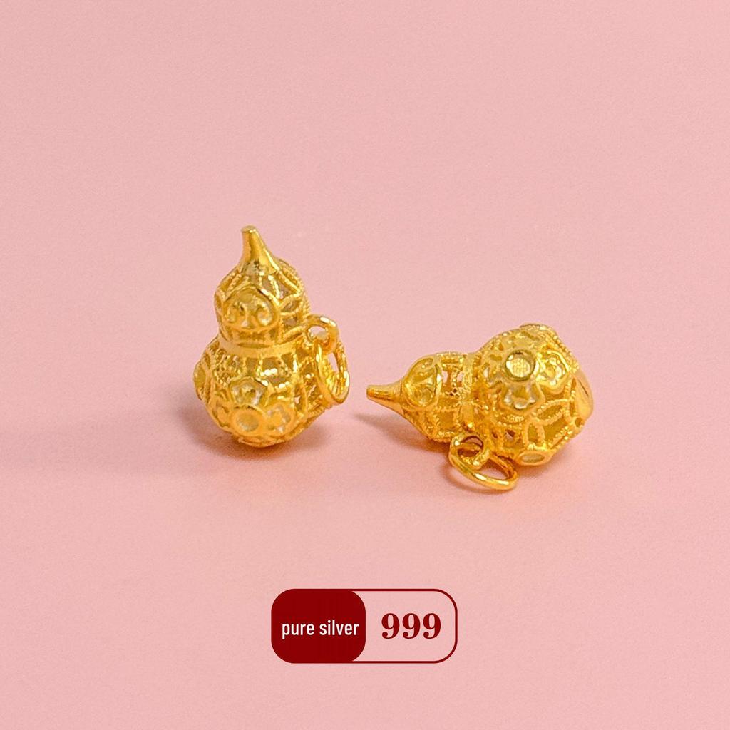 S999 Sterling Silver 3D Hollow Gourd Flower Pendant for DIY Crystal Bracelet and Necklace Beading.