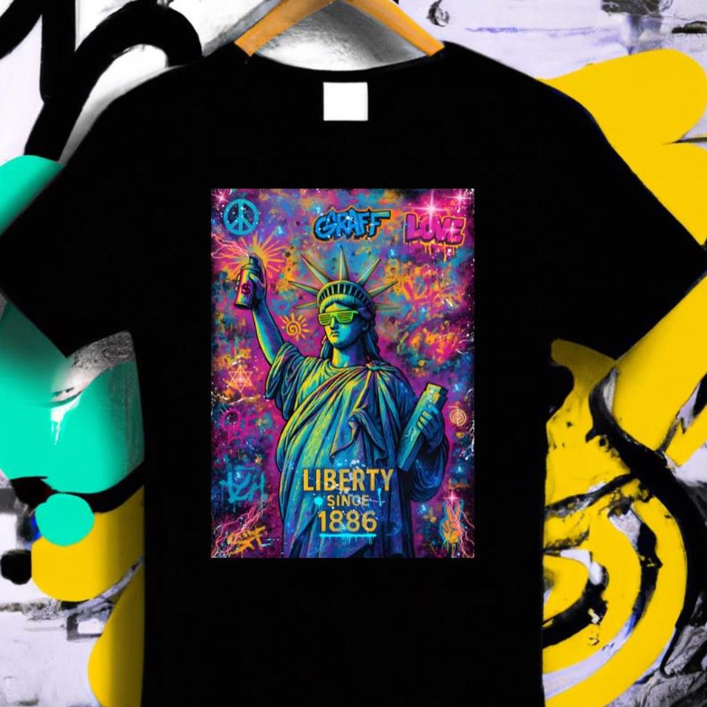 Graffiti Liberty Statue T-Shirt, Street Art Freedom Tee, Urban Pop ArT-Shirt, Graffiti Liberty Art, Streetwear Pop Tee, Freedom Statue Shirt