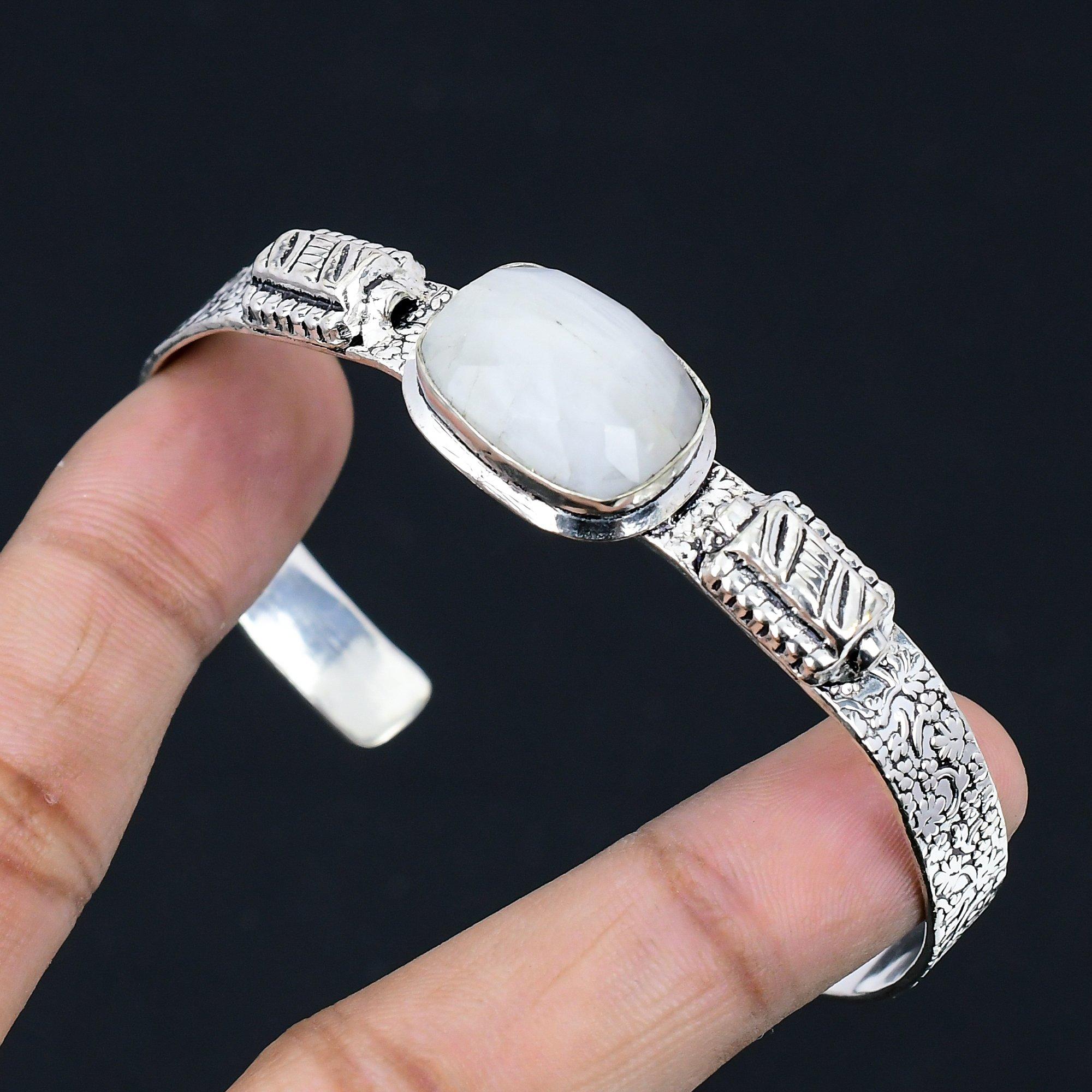 

Friendship Day Deal 925 Sterling Silver Rainbow Moonstone Stone Bangle Jewelry Adjustable