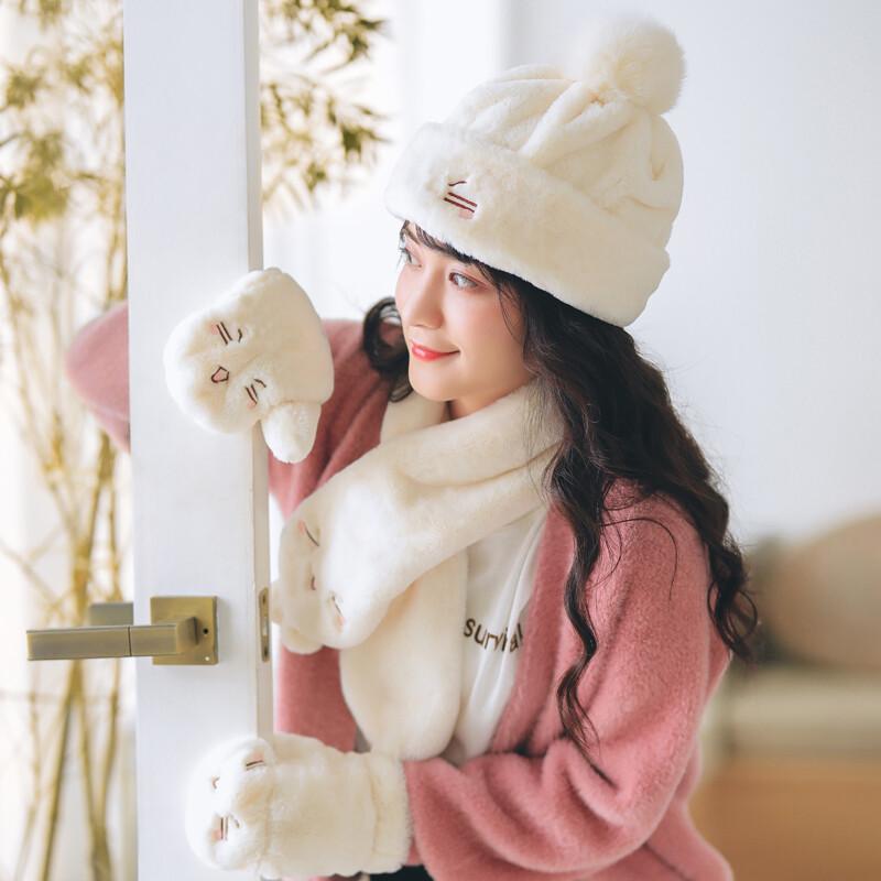 

Милый зимний набор из шапки, шарфа и перчаток из 3 предметов для женщин One Size