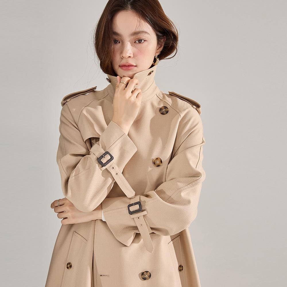 Spring new Ankola red trench coat double-breasted silhouette temperament classic casual long coat women 22397