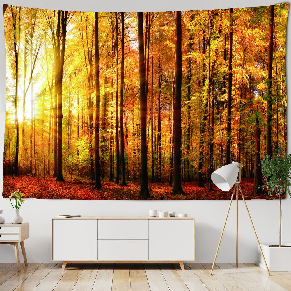 Foresta Autunnale Arancione Arazzo da Parete Appeso Luce Solare Decorativo Tappeto da Parete Bohemien Grande Mandala Indiano Poliestere Coperta Sottile