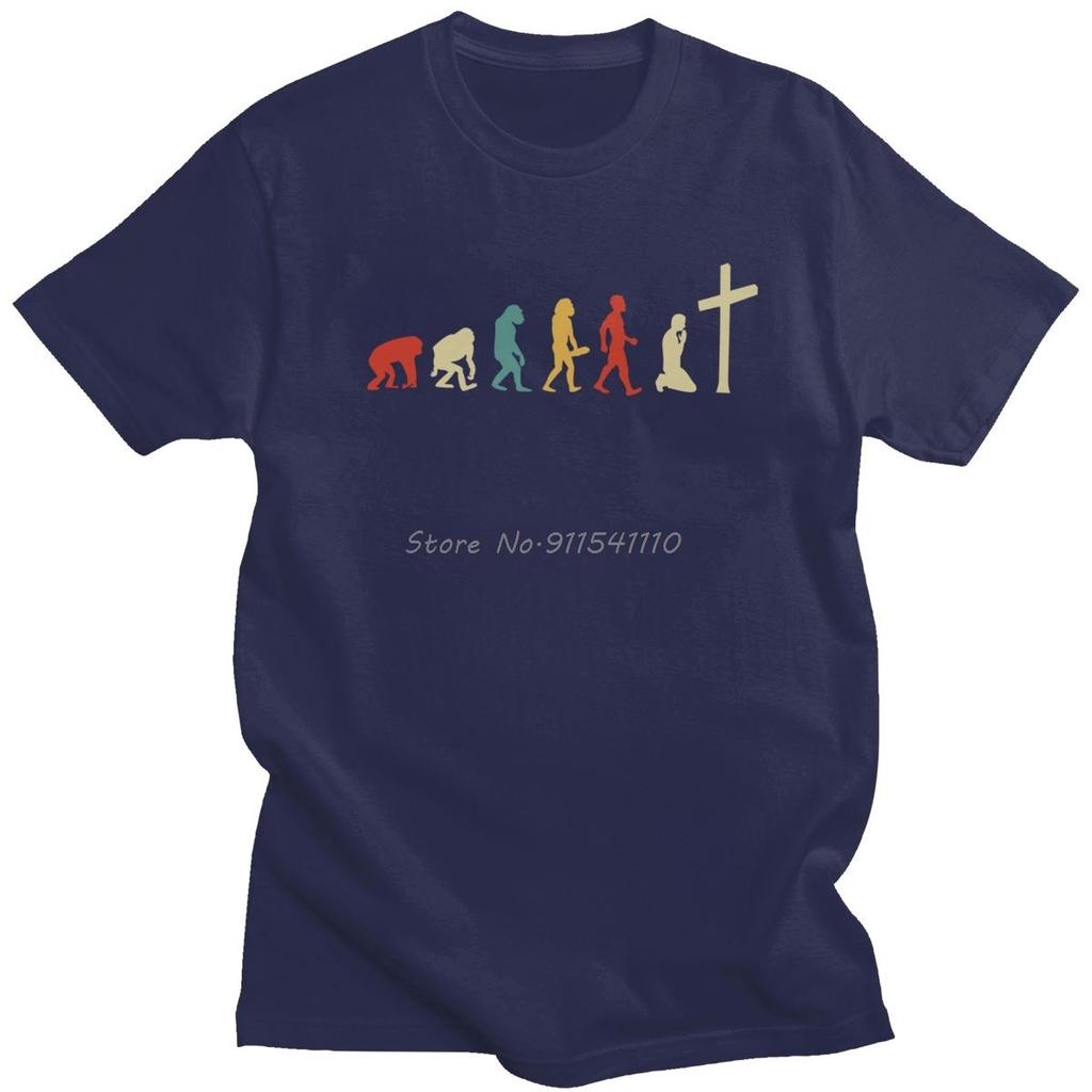 Funny Evolution Of Religion Jesus Men T Shirt Preshrunk Cotton Faith Christianity God Tee Short Sleeve Religion Tshirt Apparel