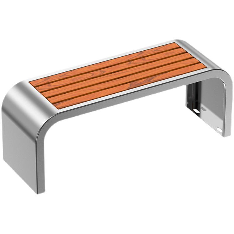 Stainless Steel & Wood Outdoor Park Bench - Double Long Stool for Community Use