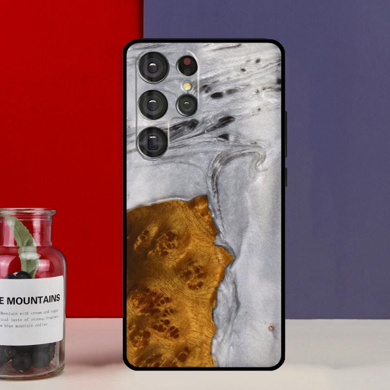Resin Wood Funda Case For Samsung Galaxy S25 Ultra S9 S10 S20 S21 FE S22 S23 Plus S24 Ultra Phone Cover
