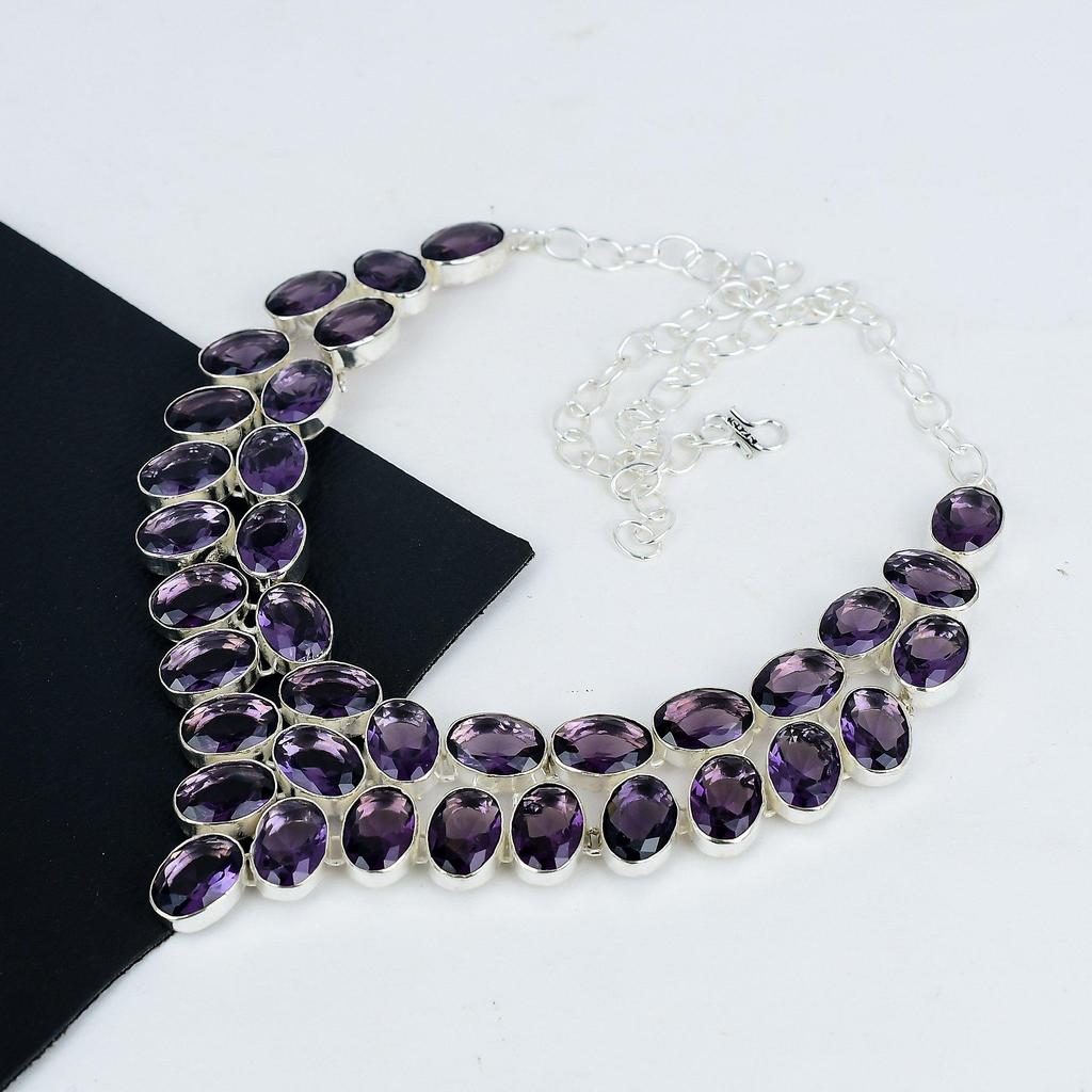 Hermoso collar de amatista hecho a mano en plata de ley 925. Collar de amatista para esposa. Collar unisex. Regalo de guata.