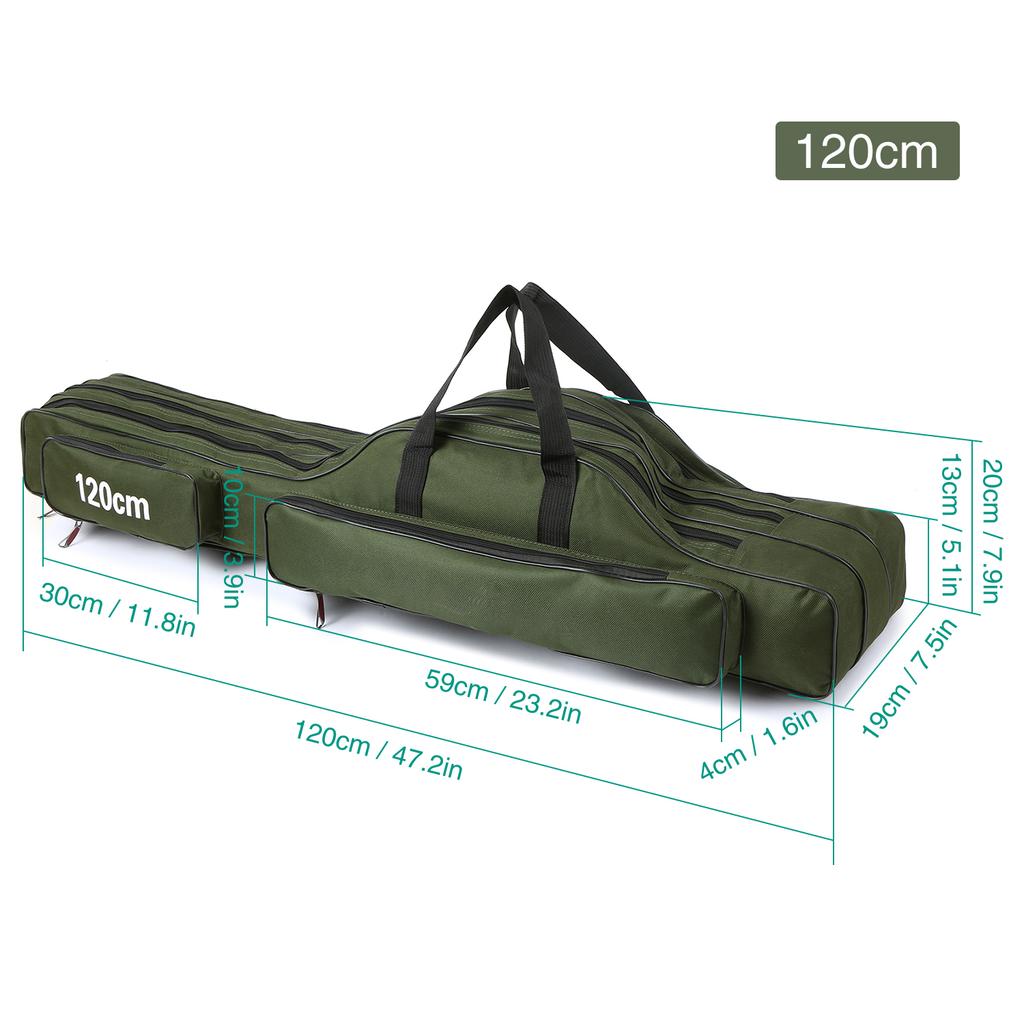 3 Layers Fishing Pole Bag Portable Folding Rod Carry Case Fishing Reel Tackle Storage Bag Case