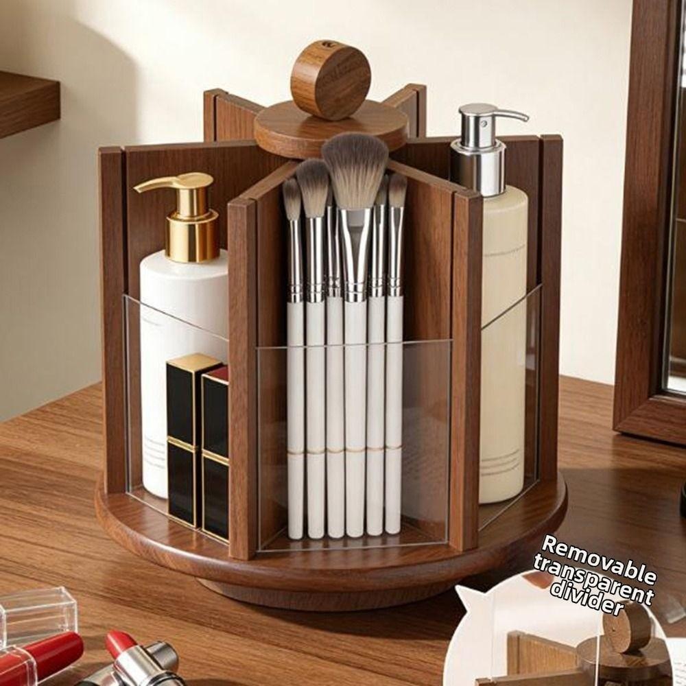 Large Capacity Rotating Cosmetic Storage Box Bamboo Makeup Organizer Cosmetic Display Rack Desktop
