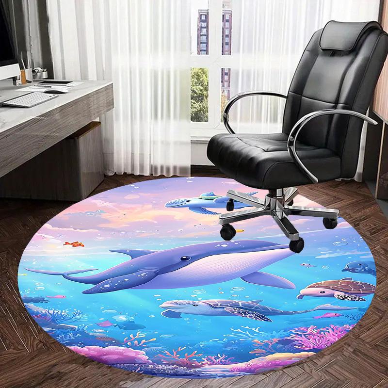1PC Whale Turtle Non-Slip Floor Round carpet, Office, family, bedroom, Large Area Rug Indoor Rugs,  Durable Polyester-Z0418