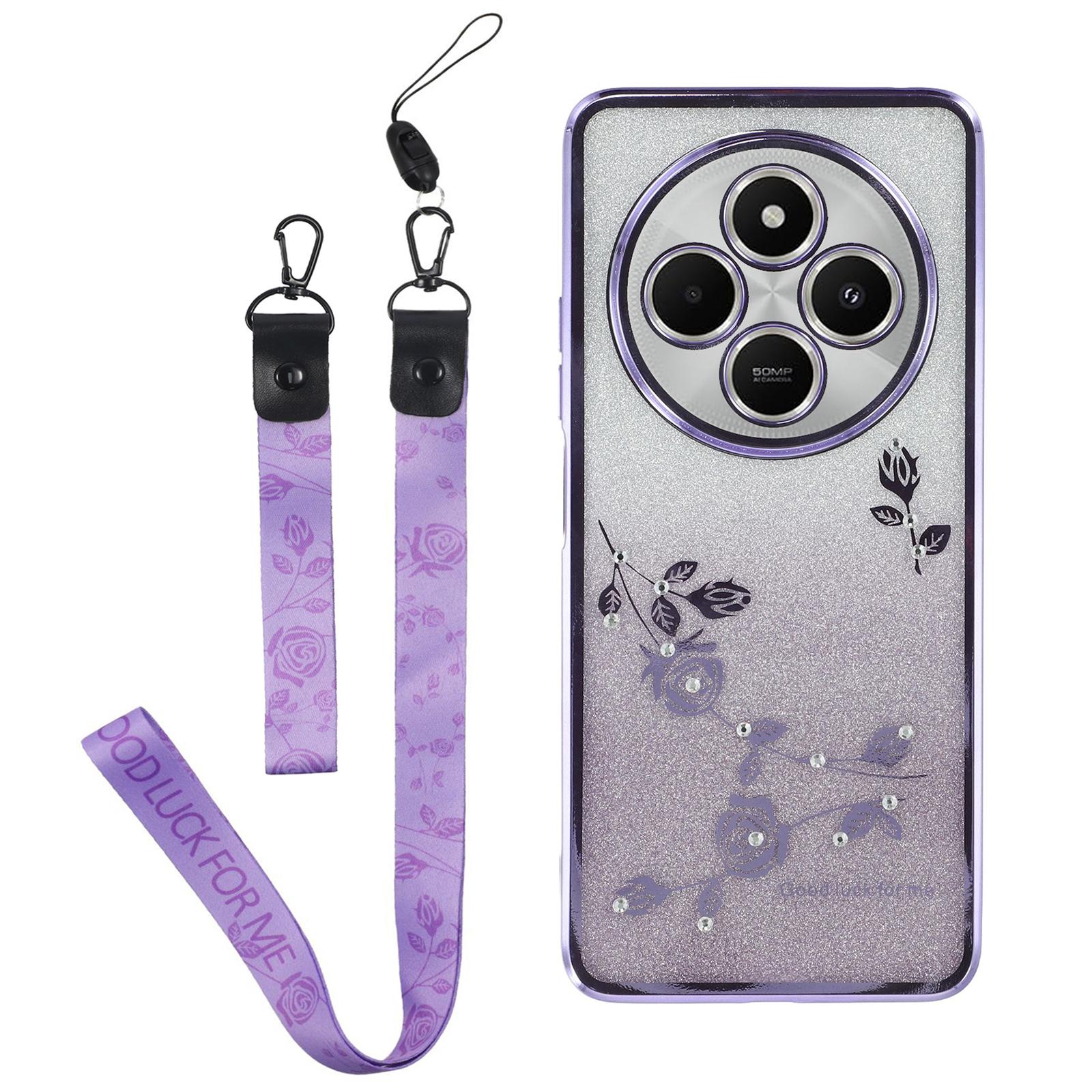 

KADEM Чехол для Xiaomi Poco C75 4G/Redmi 14R 5G/14C 4G с цветочным узором, градиентная TPU накладка для телефона со шнурками Purple