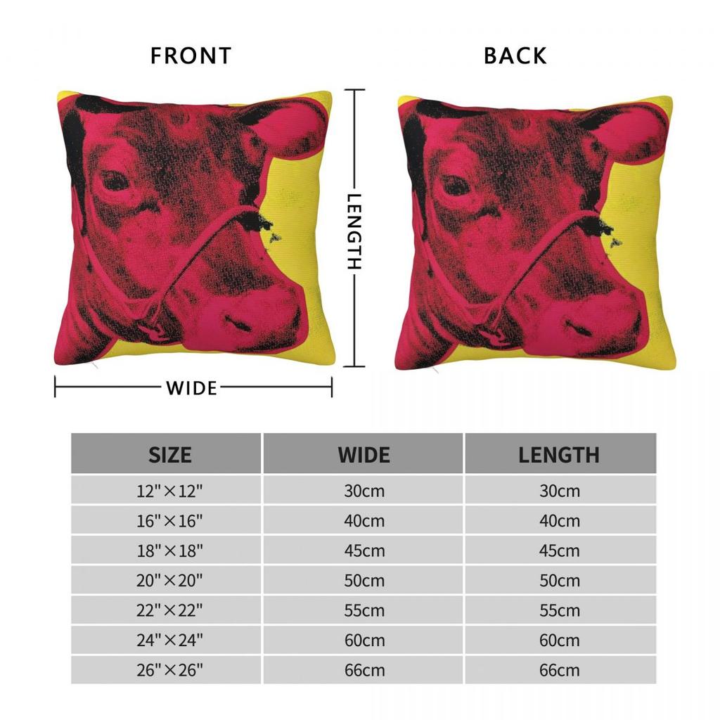 Andy Warhol Pop Art Kuhkopf Quadratischer Kissenbezug Polyester Leinen Samt Bedruckt Reißverschluss Dekorativ Auto Kissenhülle