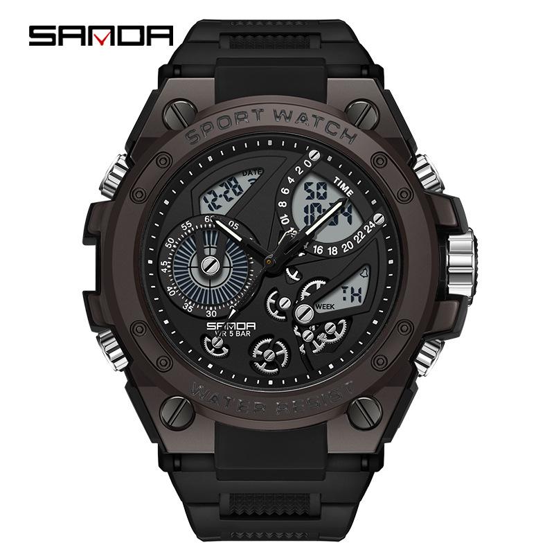 Sanda Youth Multifunctional Waterproof Luminous Electronic Watch with Alarm for Men