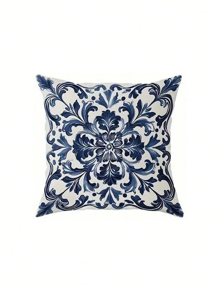 Blue White Floral Pillow Double Sided 2D Print Elegant Soft Pillow Cover Bedroom Living Room Couch Decor Timeless Accessory Gift
