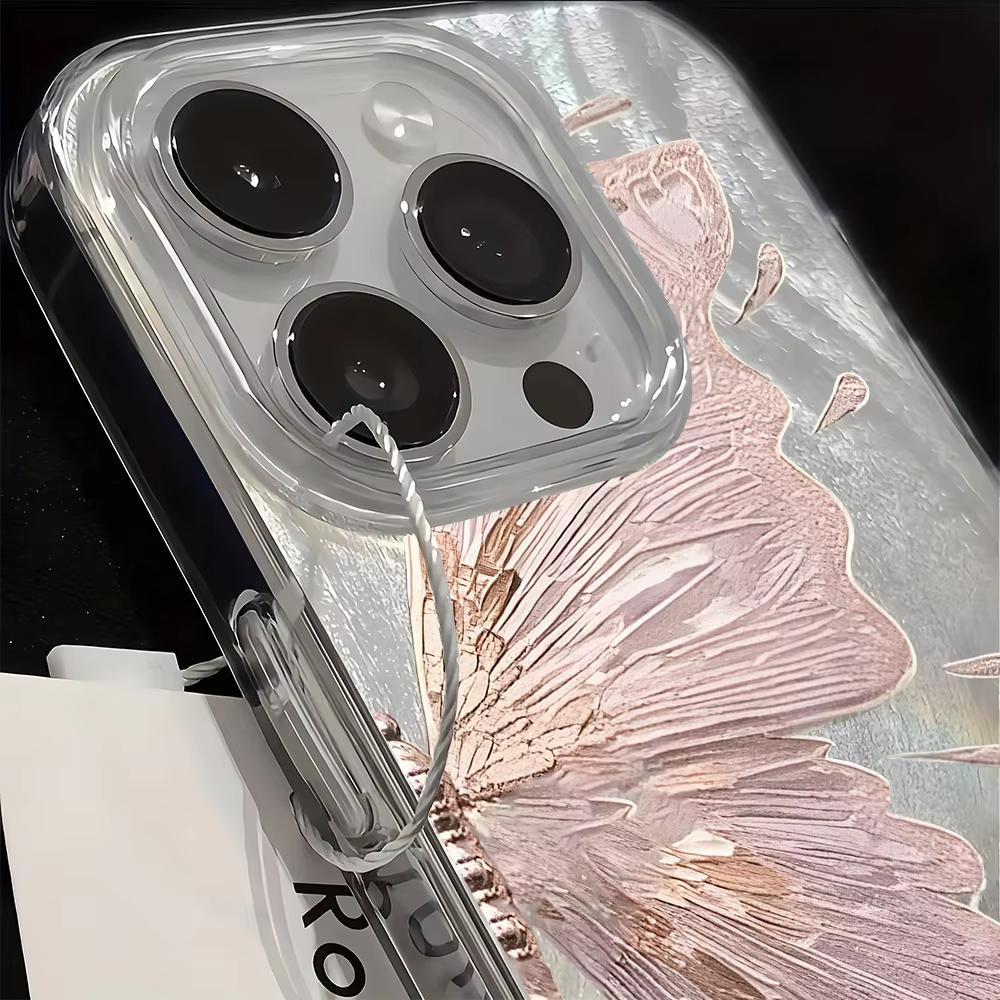 Pink Butterfly Wing Pattern Silicone Phone Case For iPhone 11 12 13 14 15 16 17 Pro Max 17 Air X XR XS Shockproof Bumper Cover