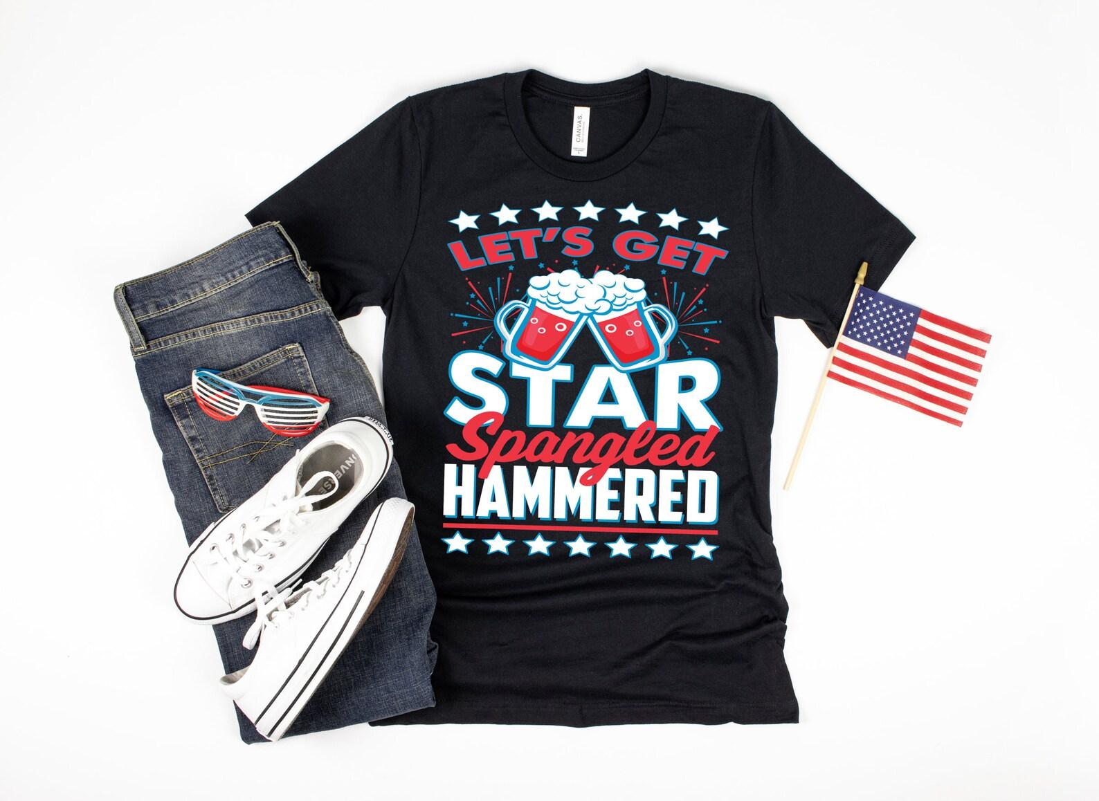 Star Spangled Hammered July 4th Beer T-Shirt, Funny Alcohol American Flag Tank Top, Fourth of July T-shirt, T-shirt,T-shirt, Gift 4XL