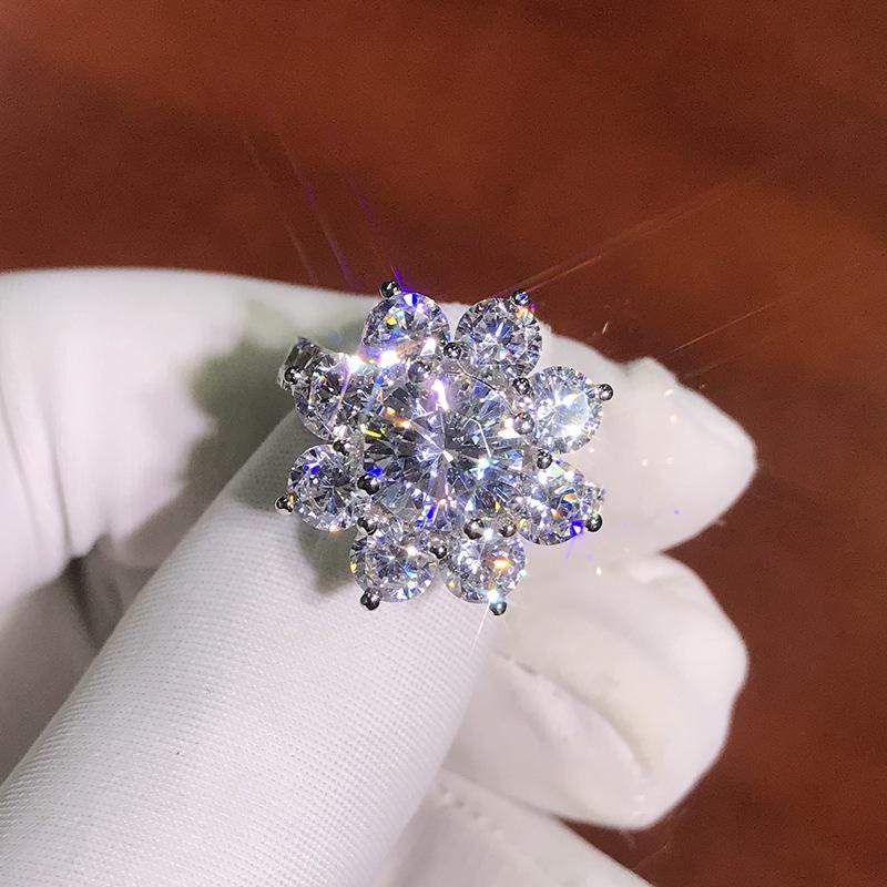 BELLA BOX Eight Hearts And Eight Arrows Plating PT950 Live Broadcast New Product Emulation Mosan Diamond Full Diamond Open Ring Girl