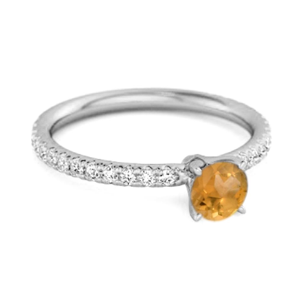 Citrine Round Soliatire Ring- 925 Sterling Silver