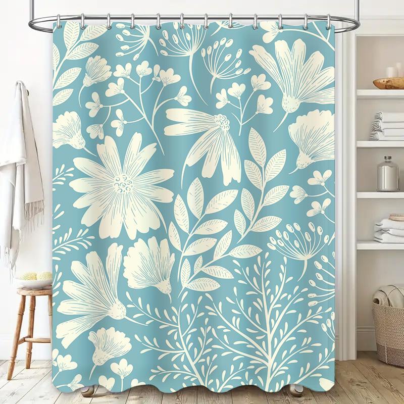 Vintage Blue White Flower Decorative Shower Curtain for Bathroom Home Decoration Waterproof Removable Modern Design