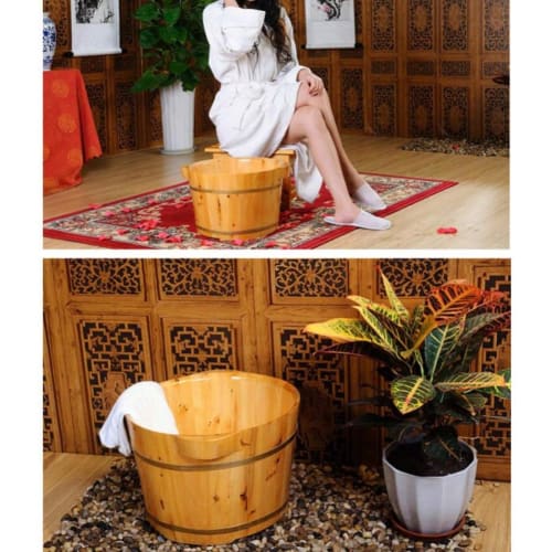 Holzfußbad-Eimer, Hinoki-Holz-Fußbadewanne, Dicker Fußbad-Eimer, Einfach zu bedienen, für den Heimgebrauch (26cm Hoch x 36cm Durchmesser)