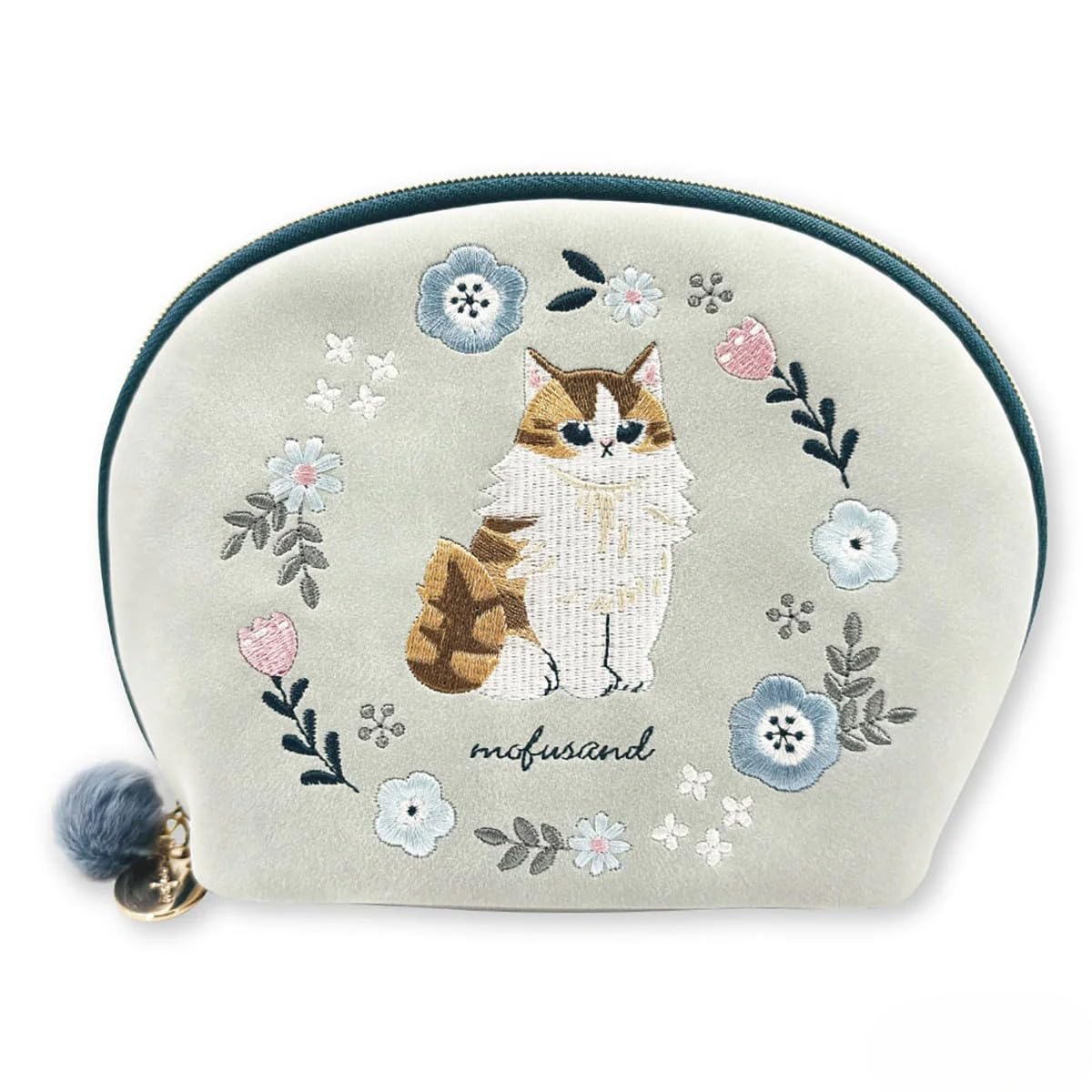 mofusand Round Pouch Blue Cat Botanical Long-Haired синий
