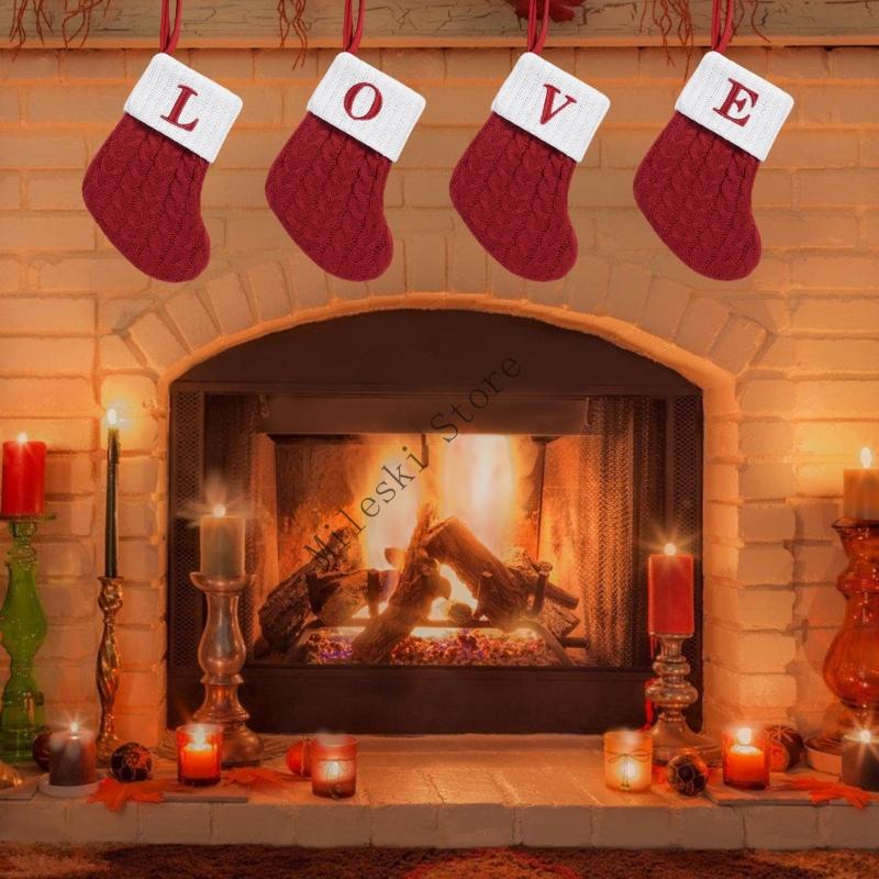 Letter Christmas Stockings Gift Bag Lovely Knit Christmas Hanging Socks For Christmas Tree Fireplaces Door Decoration