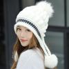 Elegant Fashion Winter Hat Gloves Set For Women With Warm Knit Beanie And Pompoms