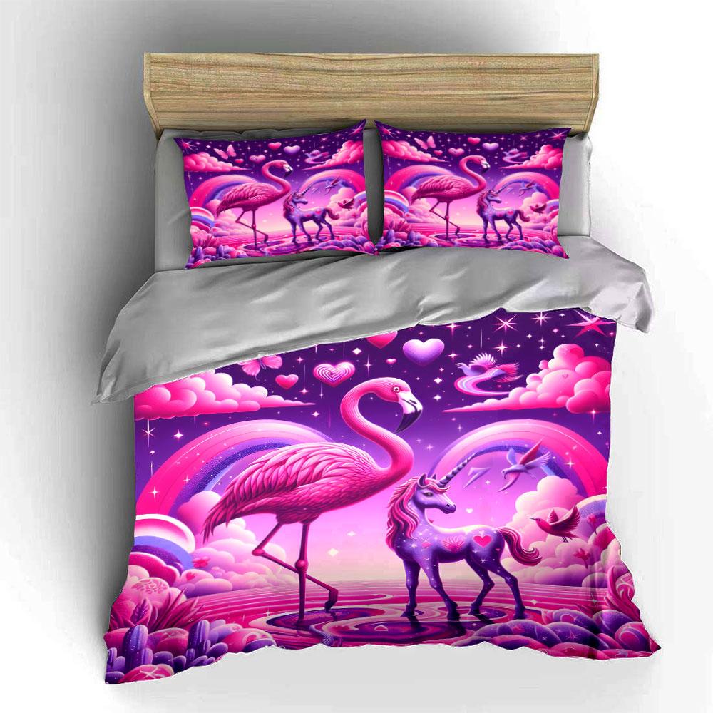 Fantasy Unicorn Flamingo Set Multiple Sizes Kid'S And Adults' Bedroom Exquisite 3Pc Bedding Set, Gift
