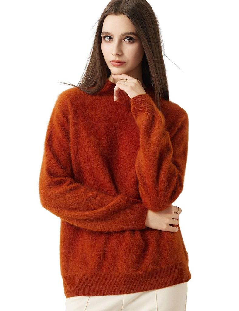 Brushed Wool Semi-High Neck Sweater for Women - Soft, Skin-friendly, Warm & Versatile Base Layer for Autumn/Winter.