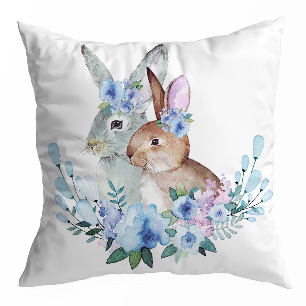 Easter Spring Peach Leather Velvet Printed Pillow Cover Festive Cartoon Rabbit Car Sofa Living Room Pillow Cover