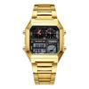 For FB0057 4 Subdials 40mm Simple Square Gold Chronograph Alarm Date Stainless Steel Business Waterproof WristWatch+ Gift Box