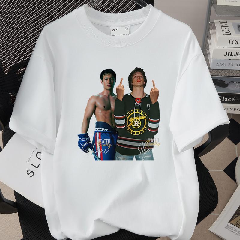 

Heated Rivalry Cotton T Shirt for Men Beach Y2K Funny Summer T-Shirts O Neck Fashion Tees Big Size Hot Sale Tops S разноцветный