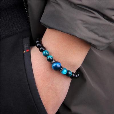 Náramky z přírodního kamene Pánské Královské modré náramky s tygřím okem Zdravá energie Náramek Módní CZ Šarm Černé Onyxové korálky Pulsera