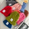 Knitted hat, candy color, white label twist wool hat, autumn and winter warm bag head hat, women's trendy cold hat, men's