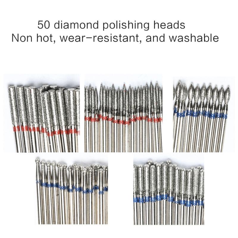 50Pcs Diamond Milling Cutter For Manicure Electric Nail Drill Bits Accessory Pedicure Machine Nail File Gel Remover Tool