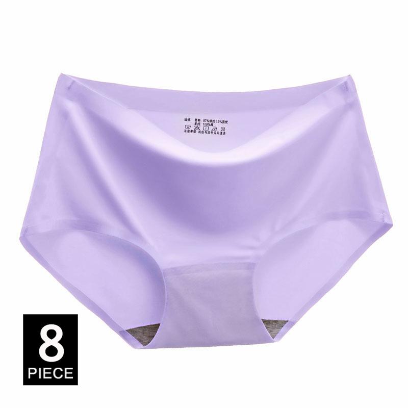 Women's Panties Solid Seamless Underwear Plus Size Comfortable Briefs Silk Satin Lingerie Health Underpants 8 PCS/Set
