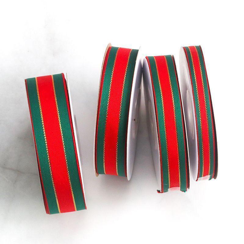 25Yards/Roll Stripes Ribbon DIY Crafts Bows Floral Decor Red Green Ribbons for Cake Box Gift Packaging 2.5cm Christmas