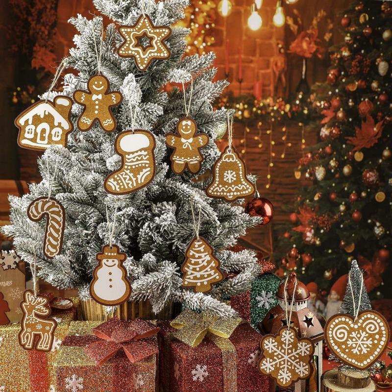 12/24 ks Vánoční závěsná dekorace Dřevěný perníček Sněhová vločka Los Přívěsky Vánoční stromek Párty Navidad Dekor Štítky na dárky Štítek
