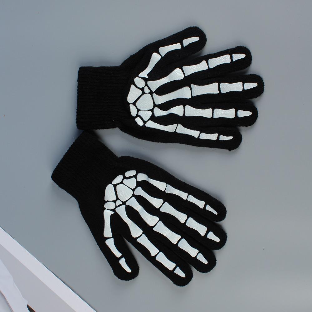 

Черно-белые перчатки и шапки с черепами для мужчин и женщин, для маскарадного костюма на Хэллоуин, подходят для улицы, ветрозащитные и сохраняющие тепло One Size