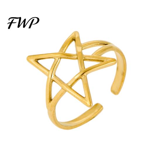 Hollow Star Shape Finger Ring Thumb Adjustable Opening Design Titanium Steel Band Versatile Jewelry Gift